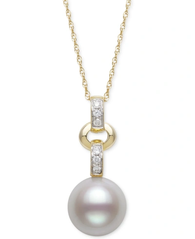 Belle De Mer Cultured Freshwater Pearl (8mm) & Diamond (1/20 Ct. T.w.) 18" Pendant Necklace In 14k Gold In Yellow Gold