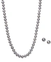 Macy's Gray Cultured Freshwater Pearl (6mm) Necklace And Matching Stud (7-1/2mm) Earrings Set In Sterling S In Silver