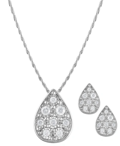 Macy's 2-pc. Set Diamond Teardrop Pendant Necklace & Matching Stud Earrings (3/8 Ct. T.w.) In Sterling Silv In Sterling Silver