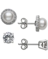 Belle De Mer 2-pc. Set Cultured Freshwater Pearl (6mm) & Cubic Zirconia Stud Earrings In Sterling Silver, Created In Silver