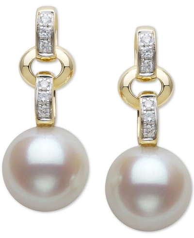 Belle De Mer Cultured Freshwater Pearl (9mm) & Diamond (1/10 Ct. T.w.) Drop Earrings In 14k Gold In Yellow Gold