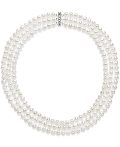 Belle De Mer Cultured Freshwater Pearl Three Layer Necklace (7-8mm) In Sterling Silver