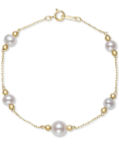 Belle De Mer Cultured Freshwater Pearl (5 & 8mm) & Bead Bracelet In 14k Gold In White