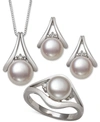 BELLE DE MER 3-PC. SET CULTURED FRESHWATER PEARL (7 & 8MM) PENDANT NECKLACE, STUD EARRINGS & RING IN STERLING SIL