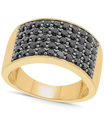 Macy's Men's Black Diamond Ring (2 Ct. T.w.) In 14k Gold-plated Sterling Silver In 14k Gold Plated Sterling Silver