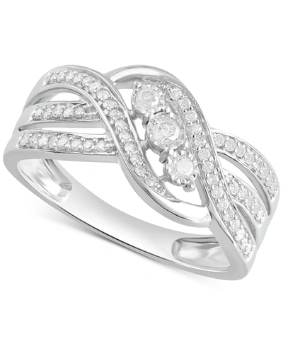 Macy's Diamond Three-stone Overlap Statement Ring (1/4 Ct. T.w.) In Sterling Silver