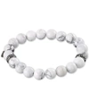 Legacy For Men By Simone I. Smith White Agate (10mm) Beaded Stretch Bracelet In Stainless Steel In Stainless Steel