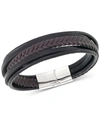 LEGACY FOR MEN BY SIMONE I. SMITH MEN'S BLACK & BROWN MULTI-ROW LEATHER BRACELET IN STAINLESS STEEL