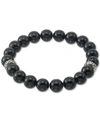 Legacy For Men By Simone I. Smith Onyx (10mm) Beaded Stretch Bracelet In Stainless Steel In Stainless Steel