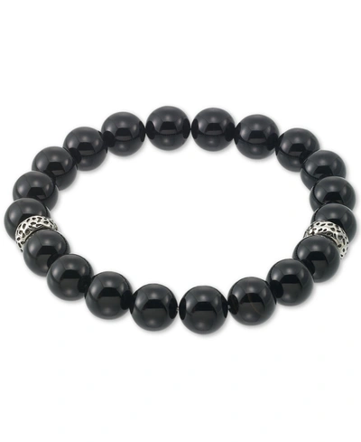 Legacy For Men By Simone I. Smith Onyx (10mm) Beaded Stretch Bracelet In Stainless Steel