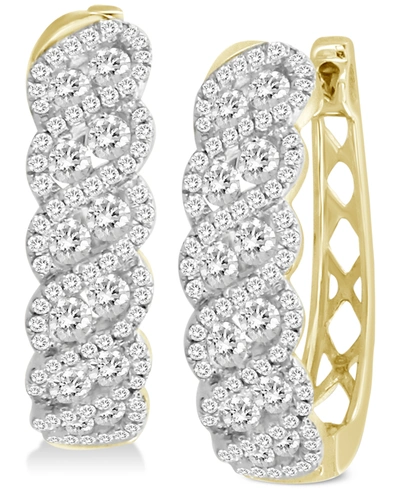 Macy's Diamond Swirl Cluster Hoop Earrings (1-1/5 Ct. T.w.) In 10k Gold & Rhodium-plate In Yellow Gold