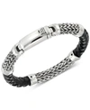 Legacy For Men By Simone I. Smith Black Leather Bracelet In Stainless Steel In Stainless Steel
