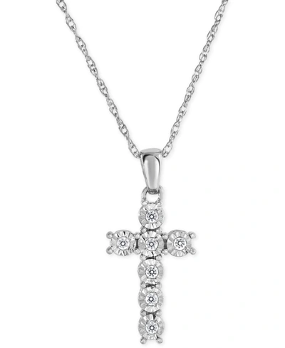 Macy's Diamond Cross Pendant Necklace (1/10 Ct. T.w.) In Sterling Silver