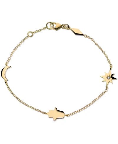 Jac + Jo By Anzie Diamond Accent Star, Hamsa And Moon Bracelet In 14k Yellow Gold In Clear
