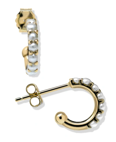 Jac + Jo By Anzie Jac+jo Women's Modern Pearl Mini Pave Huggies Earring In Gold/white