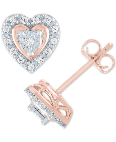 Macy's Diamond Heart Earrings (1/10 Ct. T.w.) In Sterling Silver Or Sterling Silver & 14k Rose Gold-plate In Sterling Silver  Rose Gold-plate