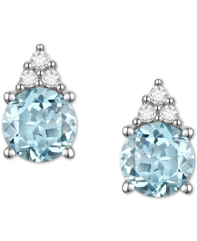 Macy's Gemstone & Diamond Accent Stud Earrings In Blue Topaz With 14k White Gold