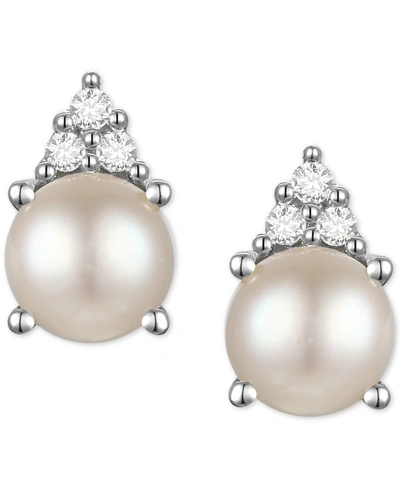 Macy's Cultured Freshwater Pearl (4-1/2mm) & Diamond Accent Stud Earrings In White Gold