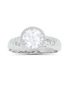 Macy's Cubic Zirconia Two Tone Milgrain Bezel Set Hammered Ring In Rhodium Plated Sterling Silver With Whit