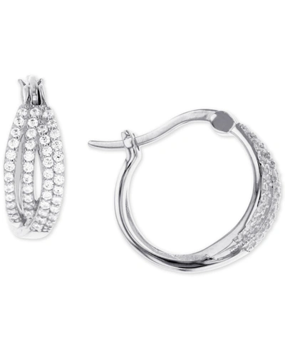 Macy's Cubic Zirconia Crossover Hoop Earrings In Sterling Silver (also In 14k Gold Over Silver Or 14k Rose