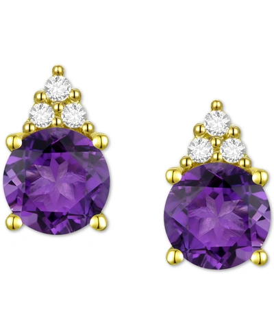 Macy's Gemstone & Diamond Accent Stud Earrings In Amethyst With K Gold
