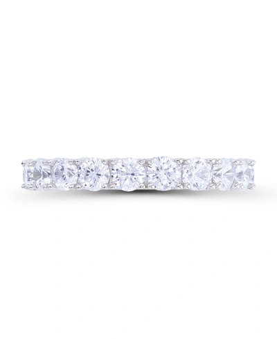 MACY'S CUBIC ZIRCONIA AND BLUE SPINEL ROUND AND BAGUETTE ETERNITY RING