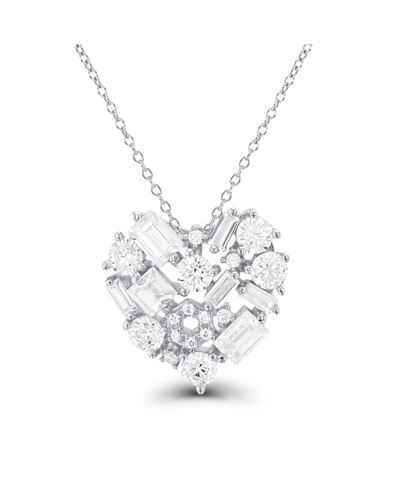 Macy's Cubic Zirconia Scattered Cluster Heart 18" Pendant Necklace In Sterling Silver (also In 14k Gold Ove In White