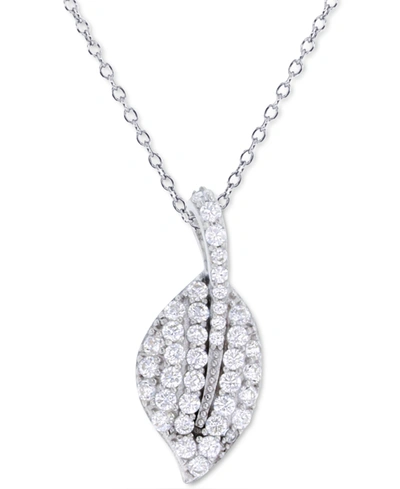 Macy's Cubic Zirconia Leaf 18" Pendant Necklace In Sterling Silver In White