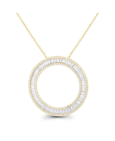 Macy's Cubic Zirconia Baguette And Round Sterling Silver Open Circle Necklace (also In 14k Gold Over Silver In Yellow