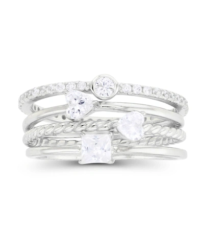 Macy's Cubic Zirconia Multi Cut Faux Stacked Ring In Rhodium Plated Sterling Silver With Whit