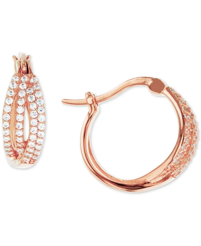 Macy's Cubic Zirconia Crossover Hoop Earrings In Sterling Silver (also In 14k Gold Over Silver Or 14k Rose In Rose Gold Over Sterling Silver