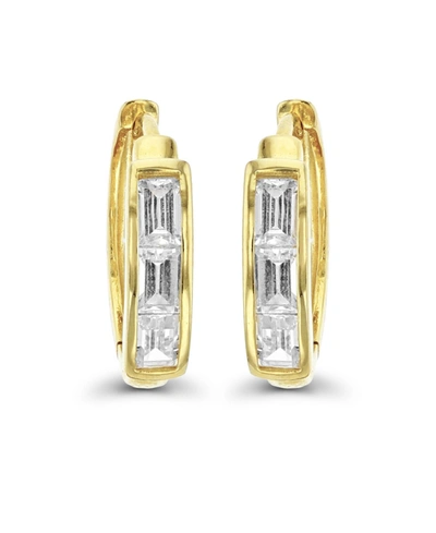 Macy's Cubic Zirconia Baguette Cut Huggie Earrings In Sterling Silver (also In 14k Gold Over Silver Or 14k In Yellow