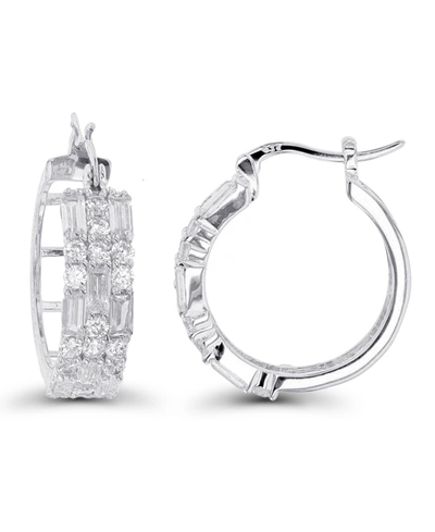 Macy's Cubic Zirconia 14k Rose Gold Round And Baguette Hoop Earrings (also In 14k Gold Over Silver Or 14k R In White