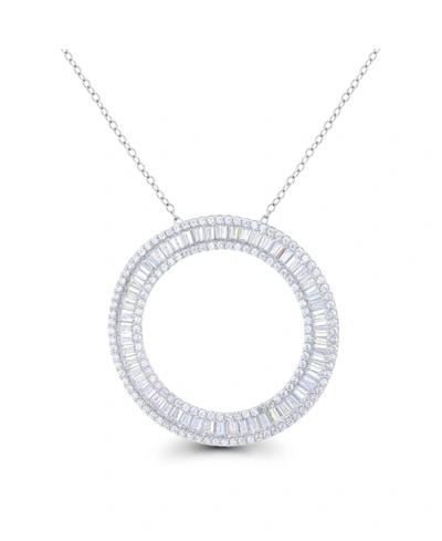 Macy's Cubic Zirconia Baguette And Round Sterling Silver Open Circle Necklace (also In 14k Gold Over Silver In White