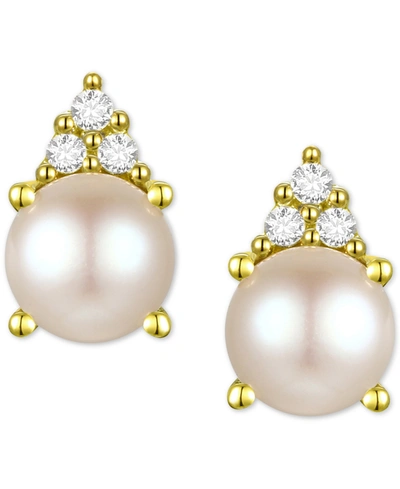 Macy's Cultured Freshwater Pearl (4-1/2mm) & Diamond Accent Stud Earrings In Yellow Gold