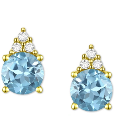 Macy's Gemstone & Diamond Accent Stud Earrings In Blue Topaz With K Gold