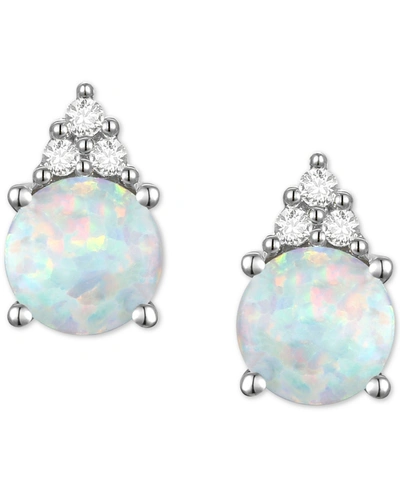Macy's Gemstone & Diamond Accent Stud Earrings In Opal With K White Gold
