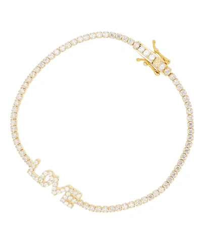 Macy's Cubic Zirconia Round Cut Love Tennis Bracelet In Sterling Silver (also In 14k Gold Over Silver) In Yellow