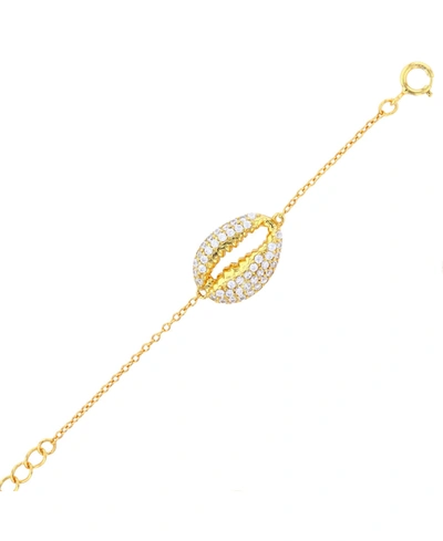Macy's Cubic Zirconia Micro Pave Shell Bracelet In Sterling Silver (also In 14k Gold Over Silver) In Yellow