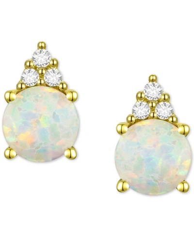 Macy's Gemstone & Diamond Accent Stud Earrings In Opal With K Gold