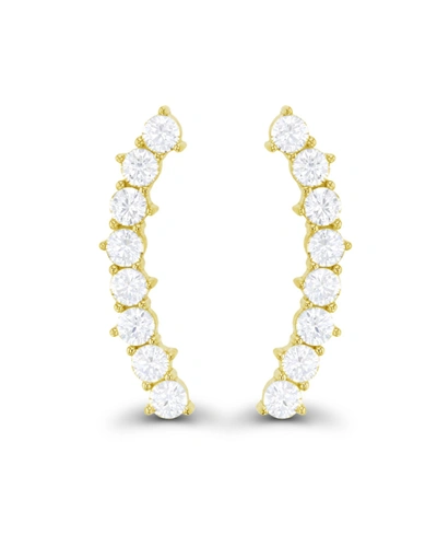 Macy's Cubic Zirconia Pave Curved Ear Climbers In Sterling Silver (also In 14k Gold Over Silver) In Yellow