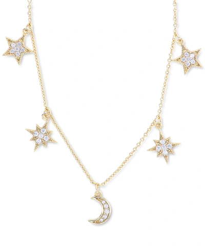 Macy's Cubic Zirconia Star & Moon Dangle Statement Necklace In Sterling Silver, 16" + 2" Extender (also In In Gold Over Silver
