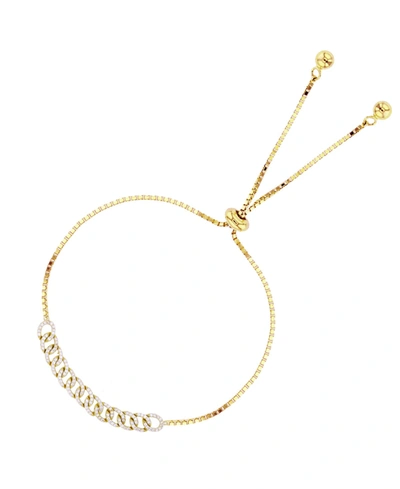 Macy's Cubic Zirconia Invert Linked Adjustable Bolo Bracelet In Sterling Silver (also In 14k Gold Over Silv In Yellow