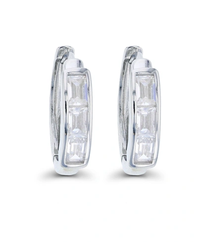 Macy's Cubic Zirconia Baguette Cut Huggie Earrings In Sterling Silver (also In 14k Gold Over Silver Or 14k In White