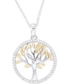 Macy's Cubic Zirconia Tree Pendant Necklace In Sterling Silver & 14k Gold-plate, 16" + 2" Extender (also In In Sterling Silver/gold Plate