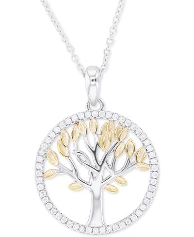 Macy's Cubic Zirconia Tree Pendant Necklace In Sterling Silver & 14k Gold-plate, 16" + 2" Extender (also In In Sterling Silver,gold Plate
