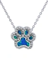Macy's Lab-created Blue Opal & Cubic Zirconia Paw 18" Pendant Necklace In Sterling Silver In Blue Opal