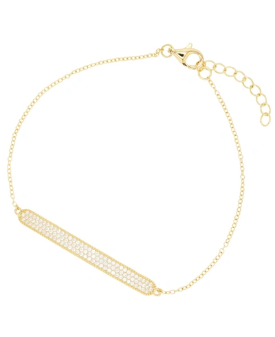 Macy's Cubic Zirconia Micro Pave Bar Bracelet In Sterling Silver (also In 14k Gold Over Silver) In Yellow