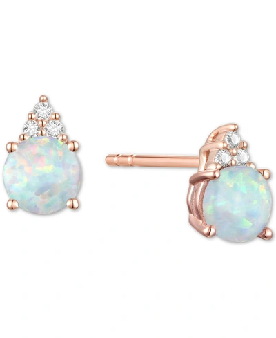 Macy's Gemstone & Diamond Accent Stud Earrings In Opal With K Rose Gold