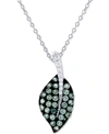 Macy's Cubic Zirconia Leaf 18" Pendant Necklace In Sterling Silver In Dark Green